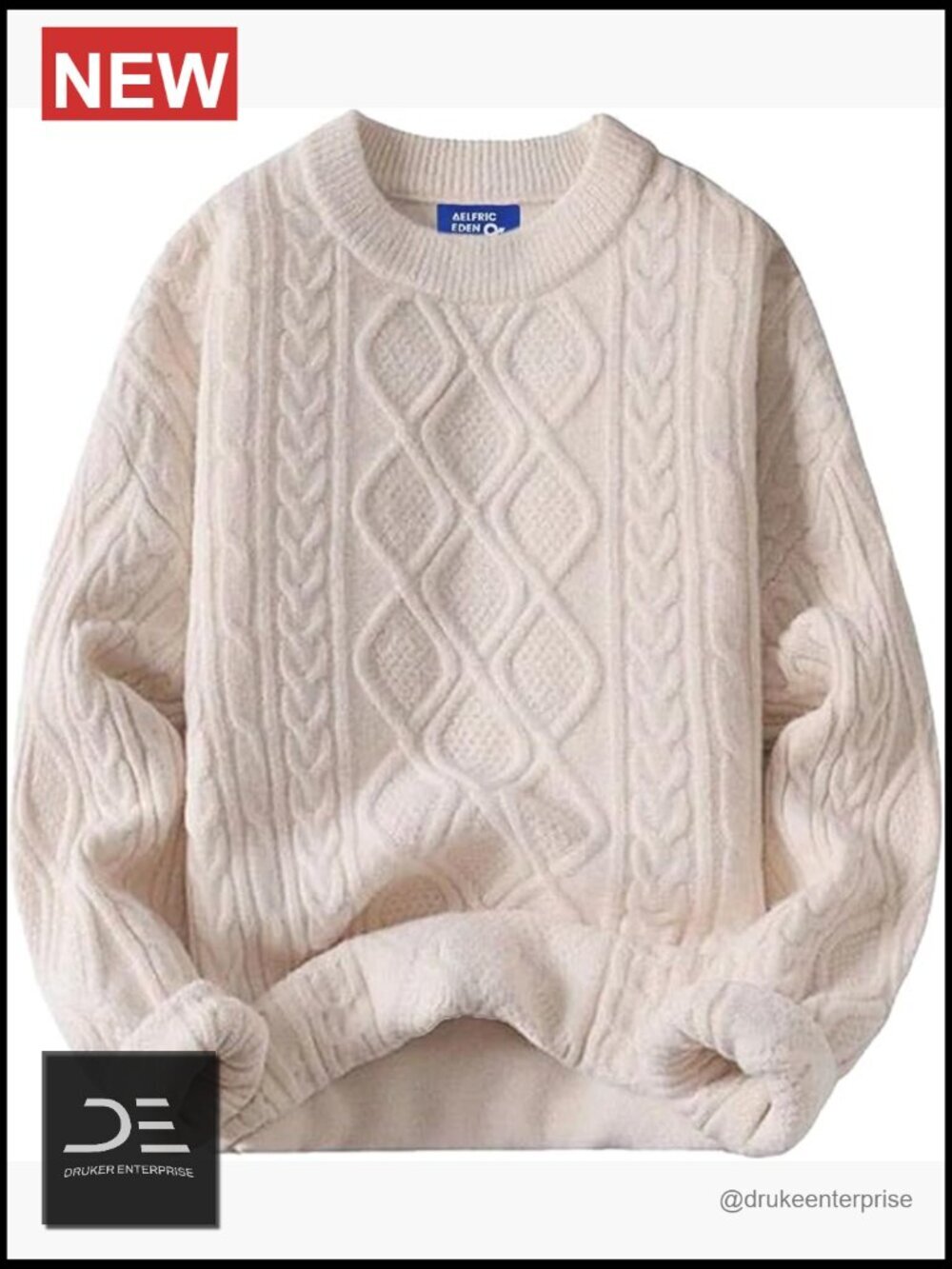 Oversized Crewneck Cable Knit Pullover Sweater - Vintage 90s Style